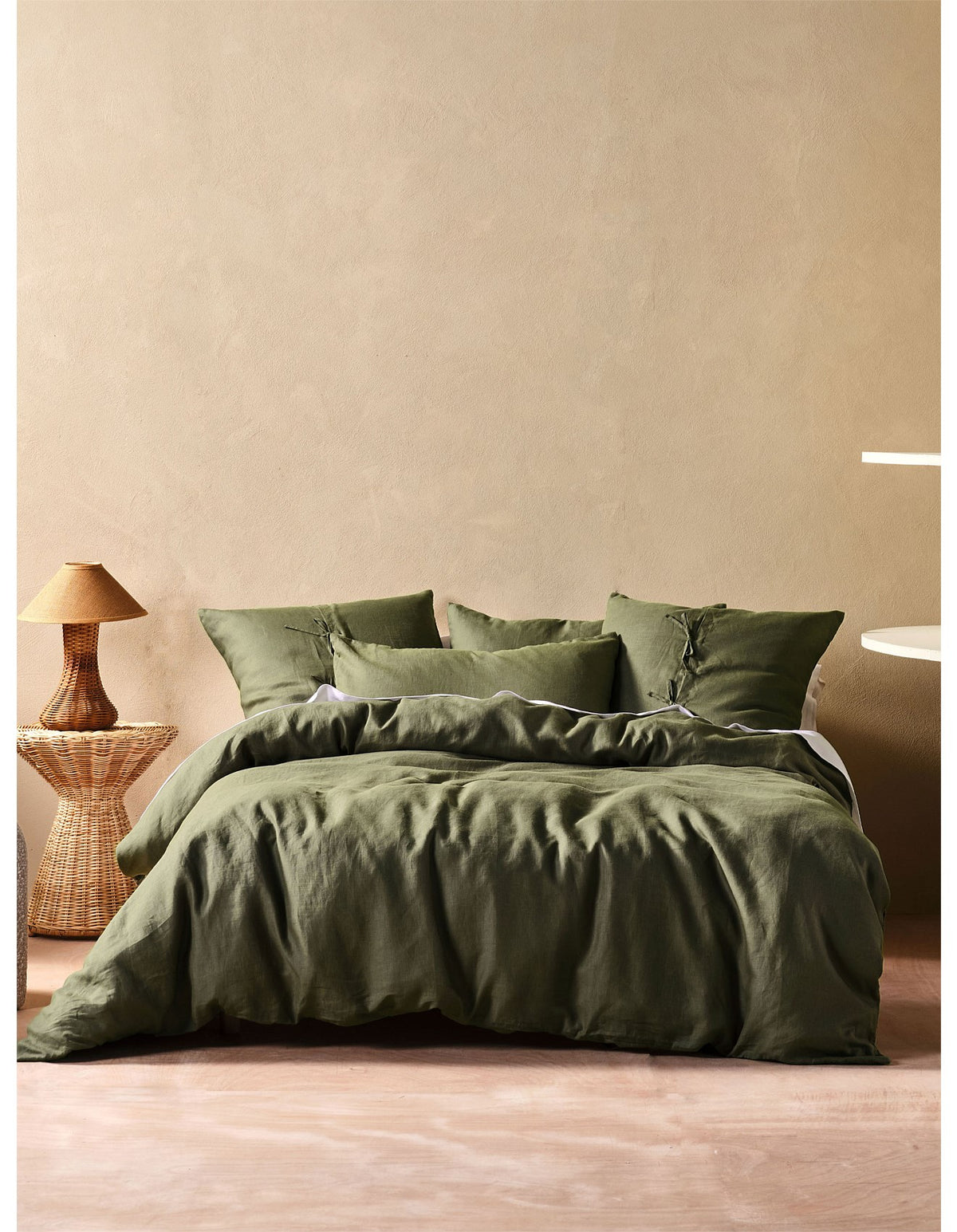 Washed Linen Queen Quilt Cover Set Olive
