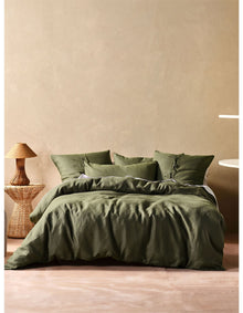 Washed Linen Queen Quilt Cover Set Olive
