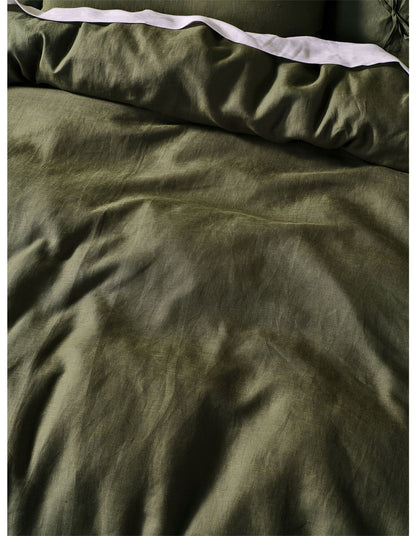 Washed Linen Queen Quilt Cover Set Olive