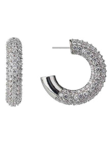 Pave Cubic Zirconia Hoops Earrings in Silver