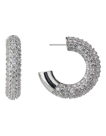 Pave Cubic Zirconia Hoops Earrings in Silver