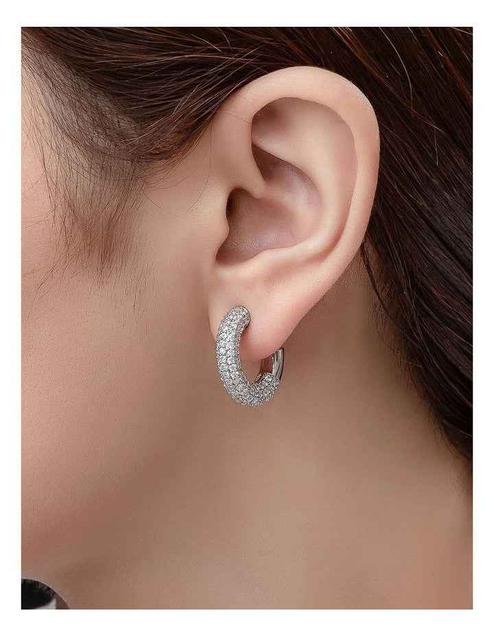 Pave Cubic Zirconia Hoops Earrings in Silver