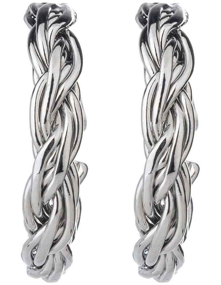Woven Hoop Earrings in Silver