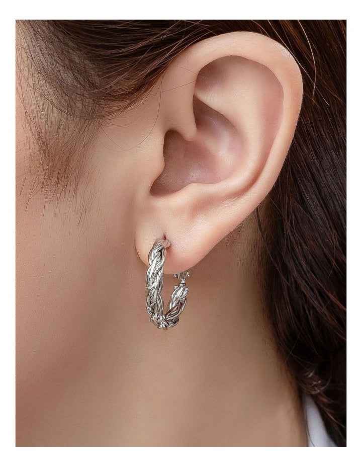 Woven Hoop Earrings in Silver