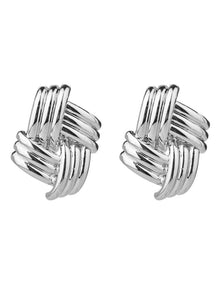 GJED028M Basket Weave Stud Earrings in Silver