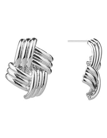 GJED028M Basket Weave Stud Earrings in Silver