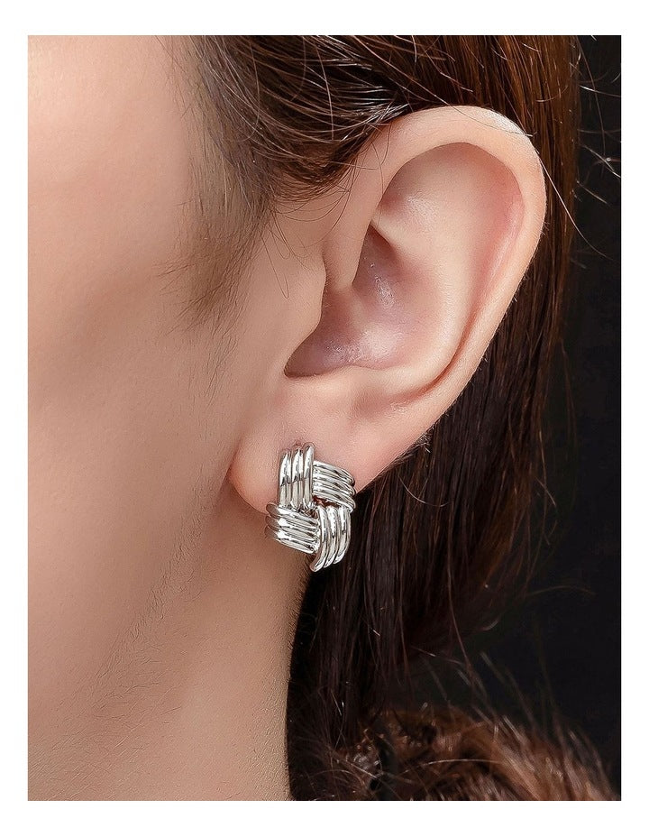 GJED028M Basket Weave Stud Earrings in Silver