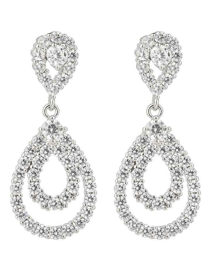 Cz Double Teardrop Earrings in Silver