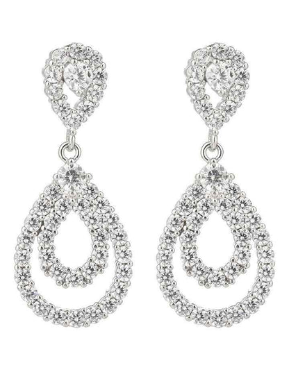 Cz Double Teardrop Earrings in Silver