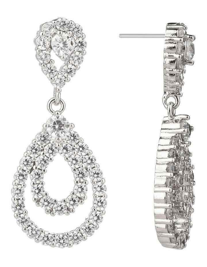 Cz Double Teardrop Earrings in Silver