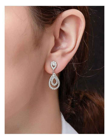 Cz Double Teardrop Earrings in Silver