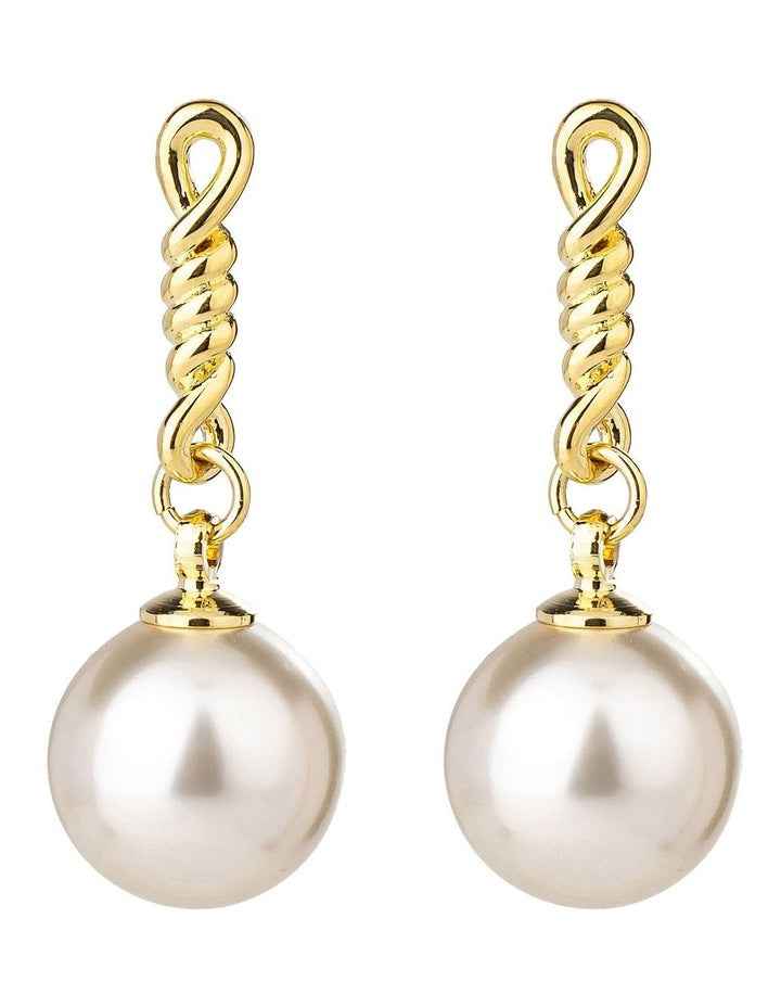 Chain Drop Pearl Earrings in Gold