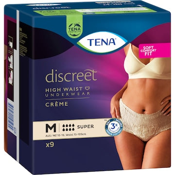 TENA Incontinence Pants Discreet Women High Waist Creme Size M 9 pack