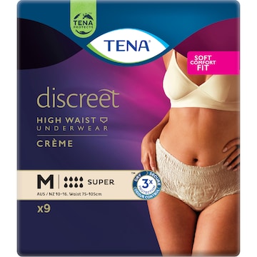 TENA Incontinence Pants Discreet Women High Waist Creme Size M 9 pack
