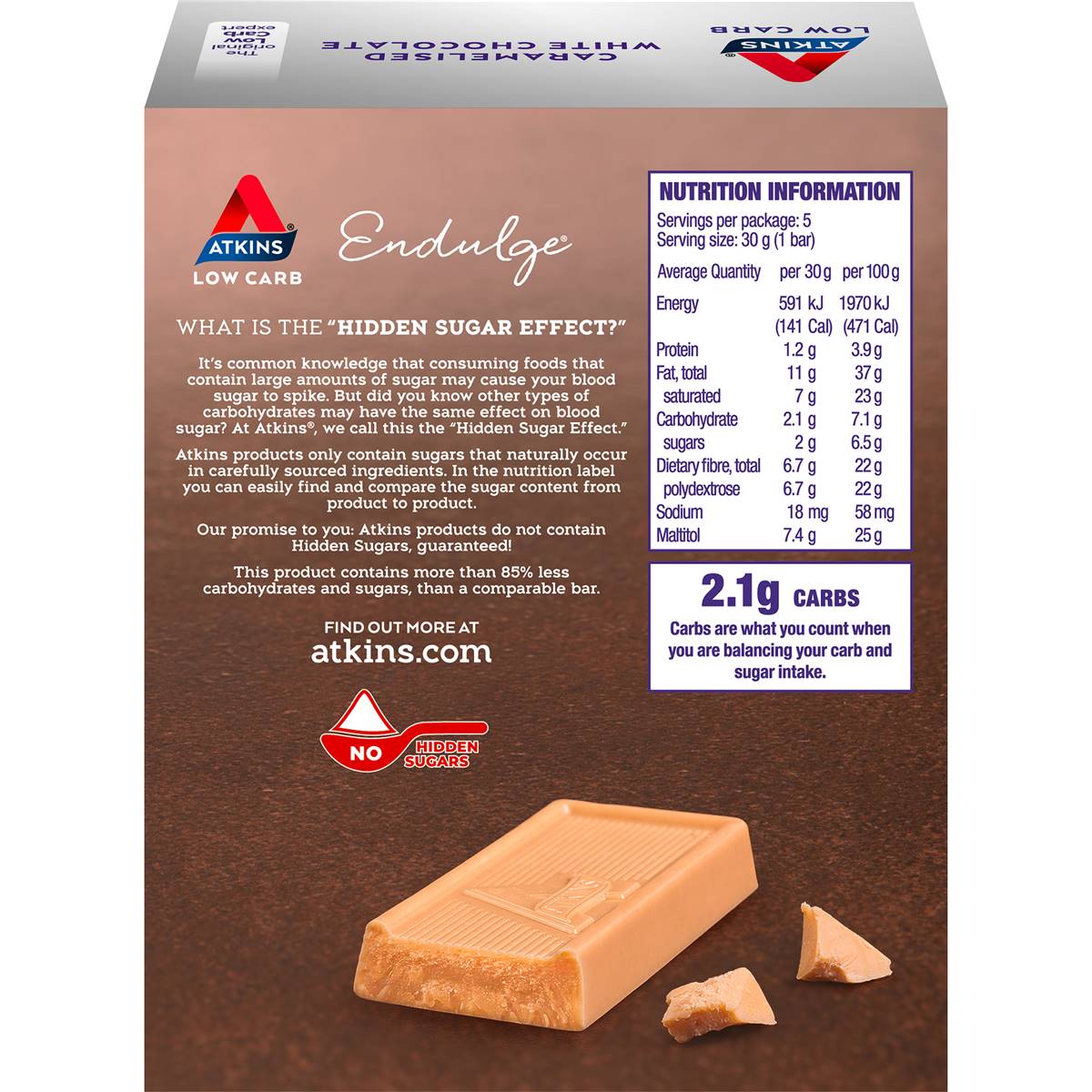 Atkins Endulge Caramelised White Chocolate Low Carb Bar 5 Pack