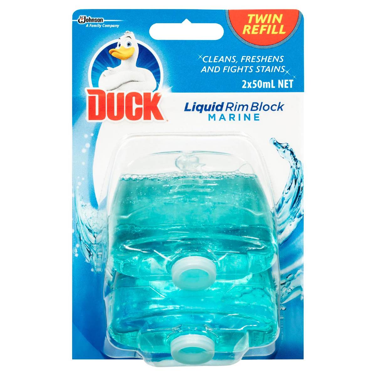 Duck Liquid Rim Block Toilet Cleaner Marine Twin Refill 2x50ml