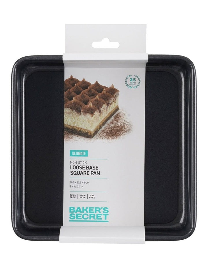 Ultimate Non-Stick Loose Base Square Cake Pan 20.5cm in Black
