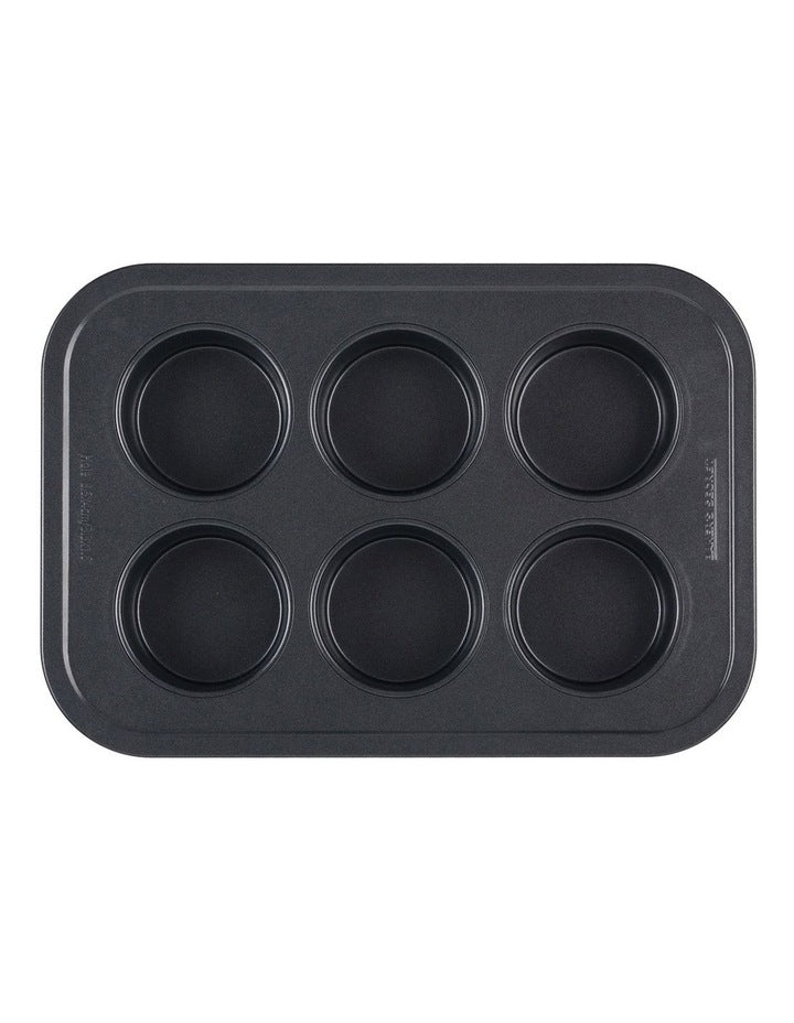 Ultimate Non-Stick 6 Cup Large Muffin Pan 37x25cm in Black