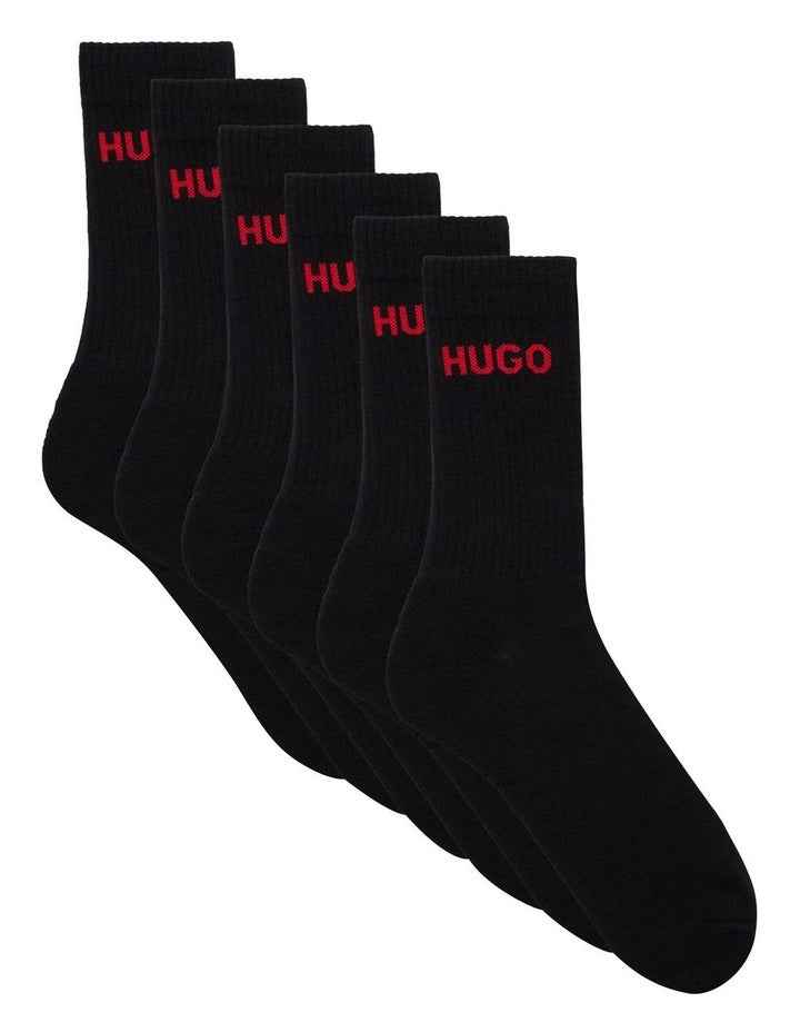 Rib Logo Sports Crew Socks 6 Pack in Black