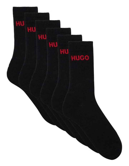Rib Logo Sports Crew Socks 6 Pack in Black