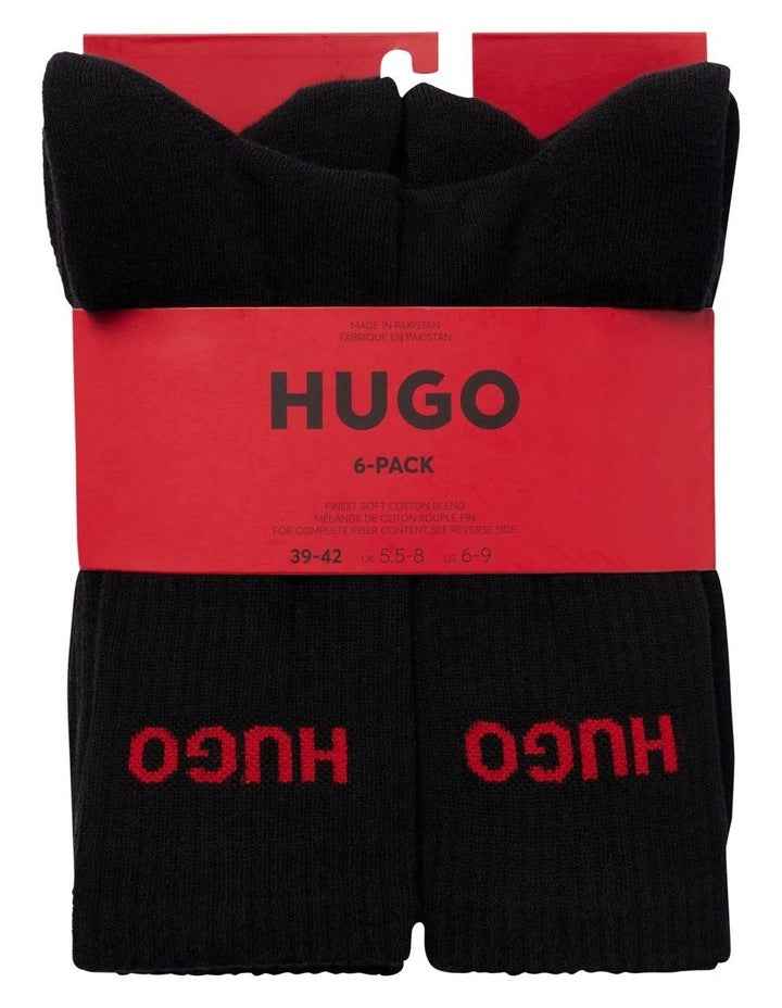 Rib Logo Sports Crew Socks 6 Pack in Black