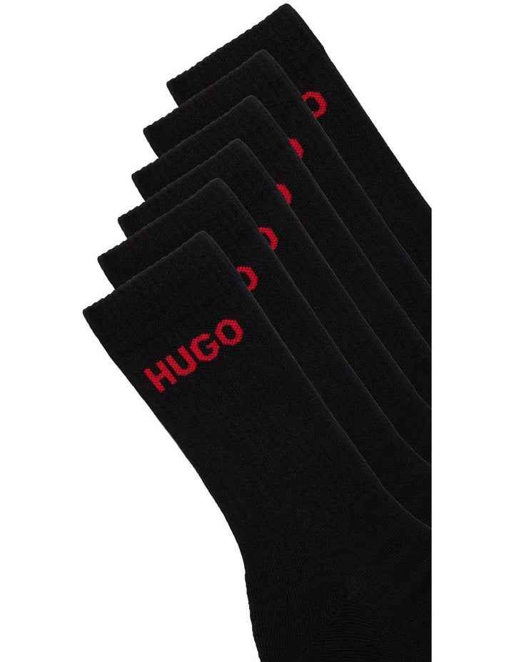 Rib Logo Sports Crew Socks 6 Pack in Black