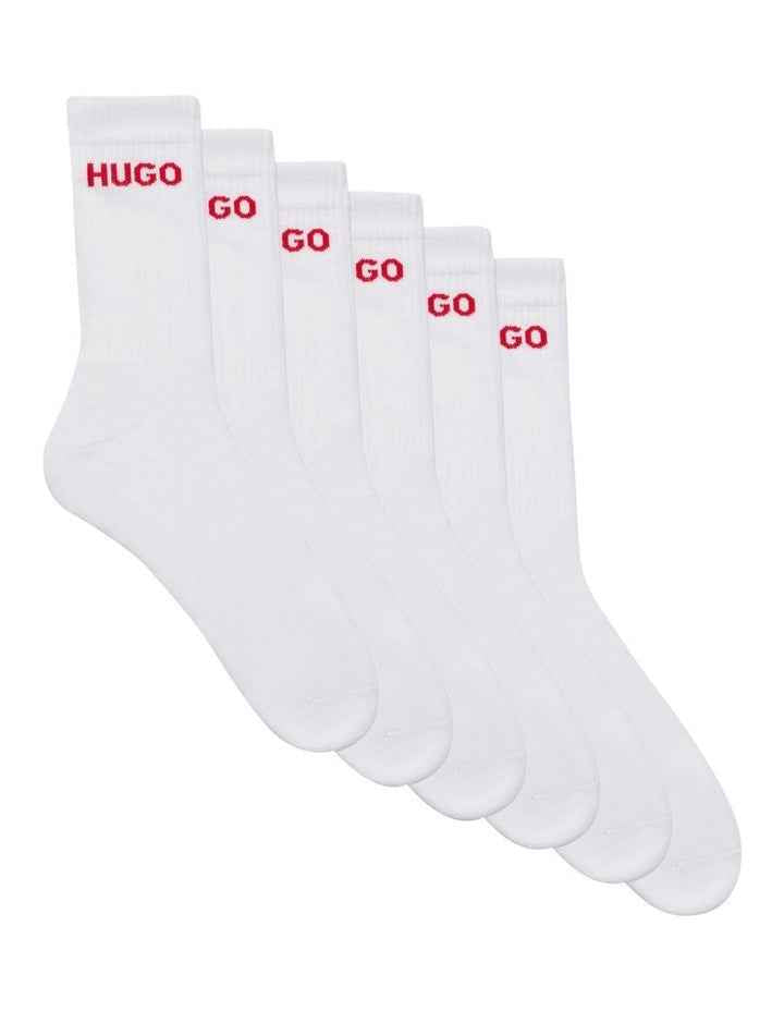 Rib Logo Sports Crew Socks 6 Pack in White