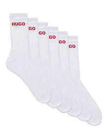 Rib Logo Sports Crew Socks 6 Pack in White