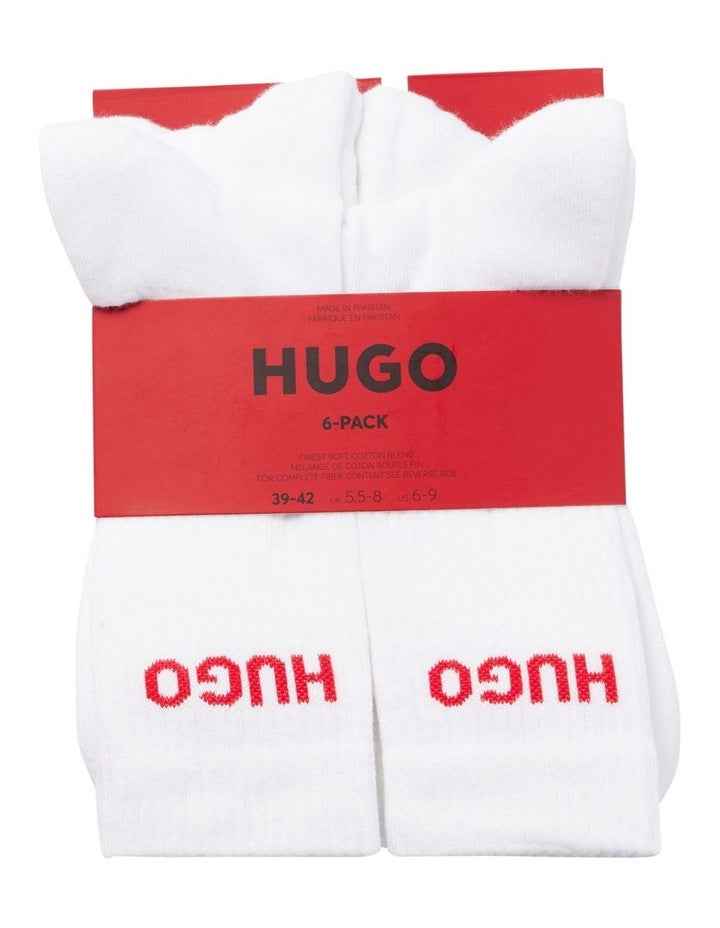 Rib Logo Sports Crew Socks 6 Pack in White
