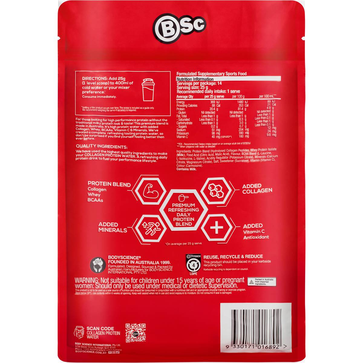 BSC Collagen Protein Water Strawberry Lime 350g