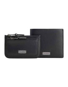 Gift-boxed wallet and coin case in smooth leather in Black