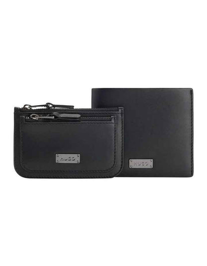 Gift-boxed wallet and coin case in smooth leather in Black