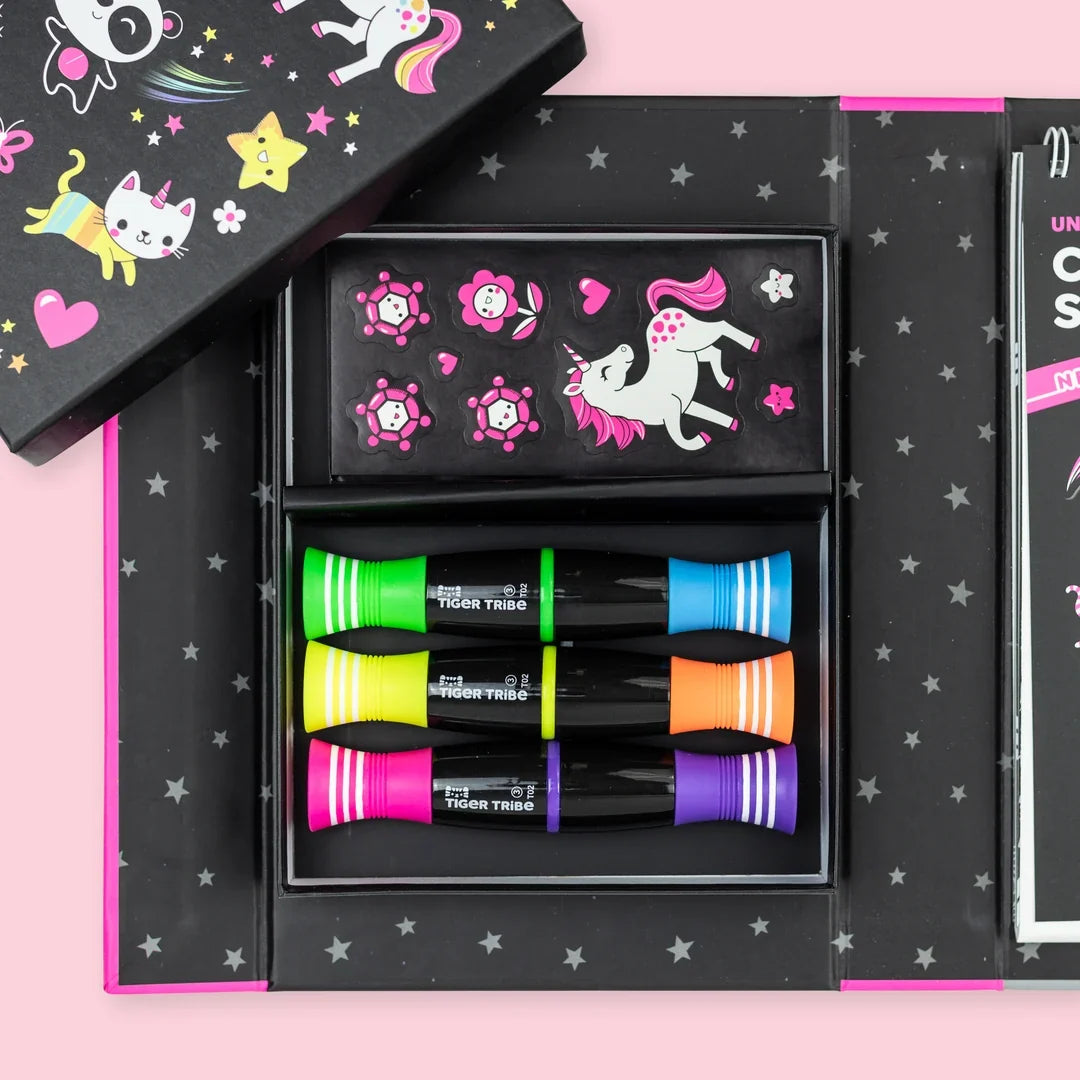 Tiger Tribe Neon Colouring Set Unicorns and Friends Activity Book Art and Craft for kids 5yrs+