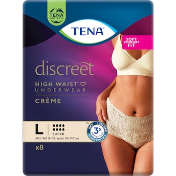 TENA Incontinence Pants Discreet Women High Waist Creme Size L 8 pack