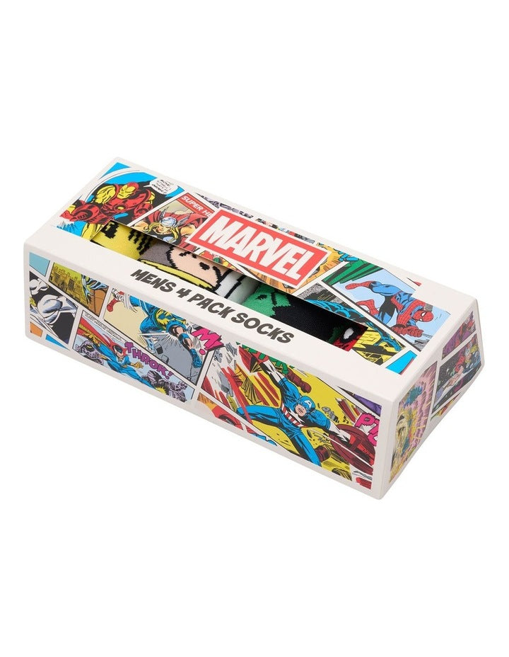 Mens Marvel Comics Crew Socks Box 4 Pack in Assorted 01