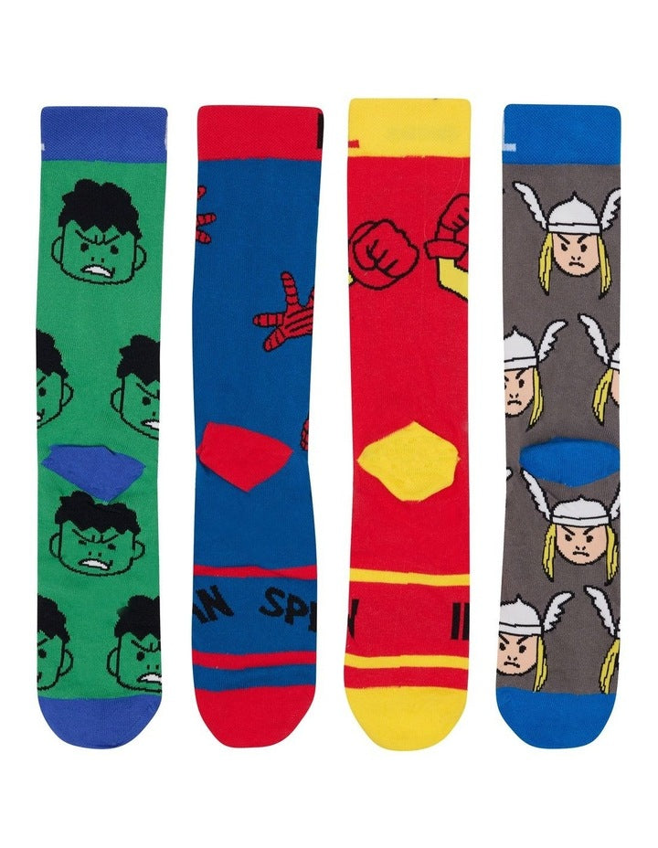 Mens Marvel Comics Crew Socks Box 4 Pack in Assorted 01