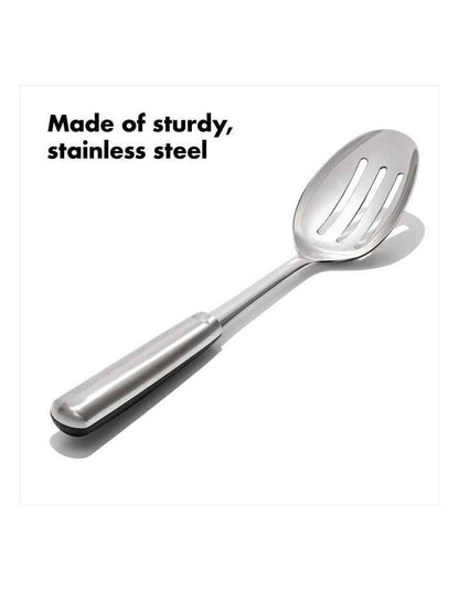 Steel Slotted Cooking Spoon in Silver
