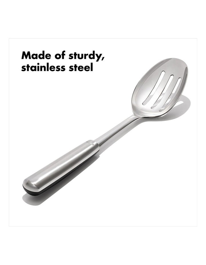 Steel Slotted Cooking Spoon in Silver