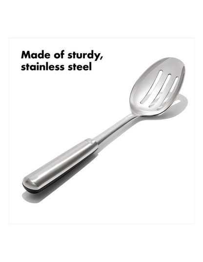 Steel Slotted Cooking Spoon in Silver