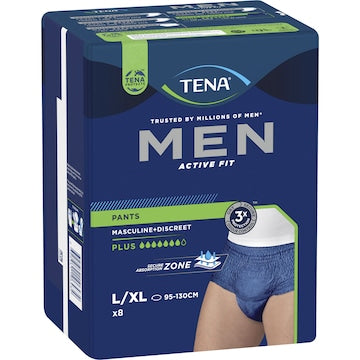 TENA Men Active Fit Incontinence Pants Plus Navy Size L/XL 8 pack