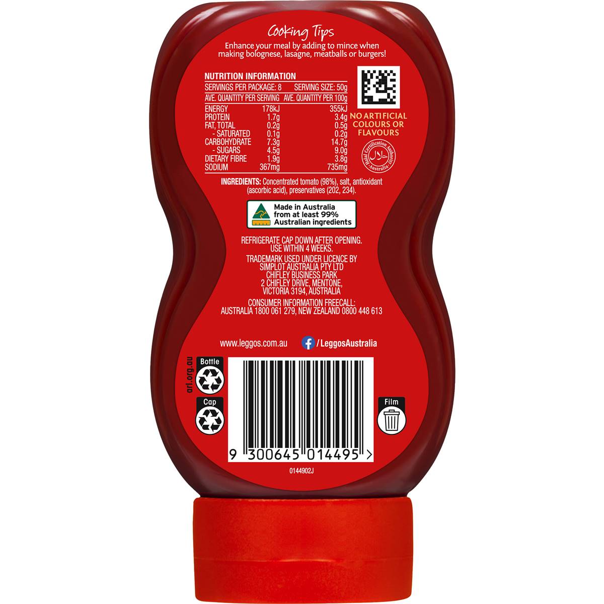 Leggo's Australian Grown Tomato Paste Triple Concentrate Squeeze 400g