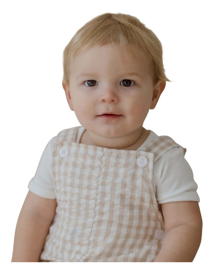 Endless Summer Nutmeg Gingham Overall in Cream