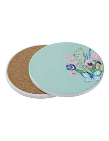 Botanica Ceramic Round Coaster 10cm in Aqua
