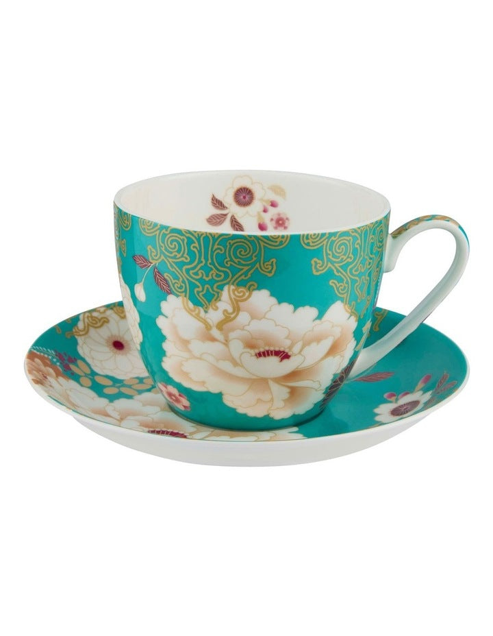 Kimono Breakfast Cup And Saucer 480ml in Teal