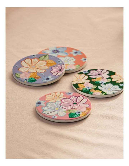 Poppy Love Ceramic Round Coaster 10cm in Peach