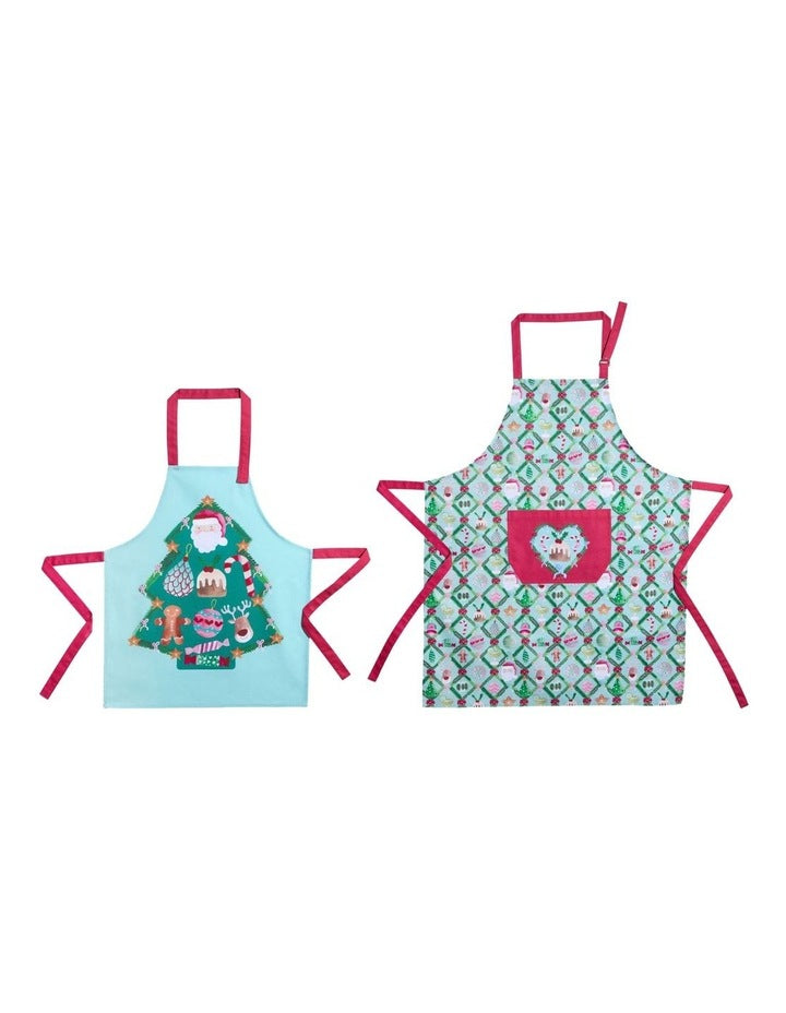 Tis The Season Santa & Me Apron Set Of 2 in Multi