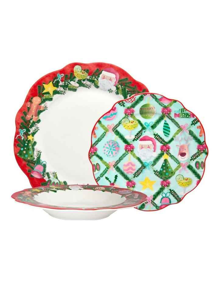 Tis The Season Scallop Rim Dinner Set Gift Boxed 12 Piece in Multi