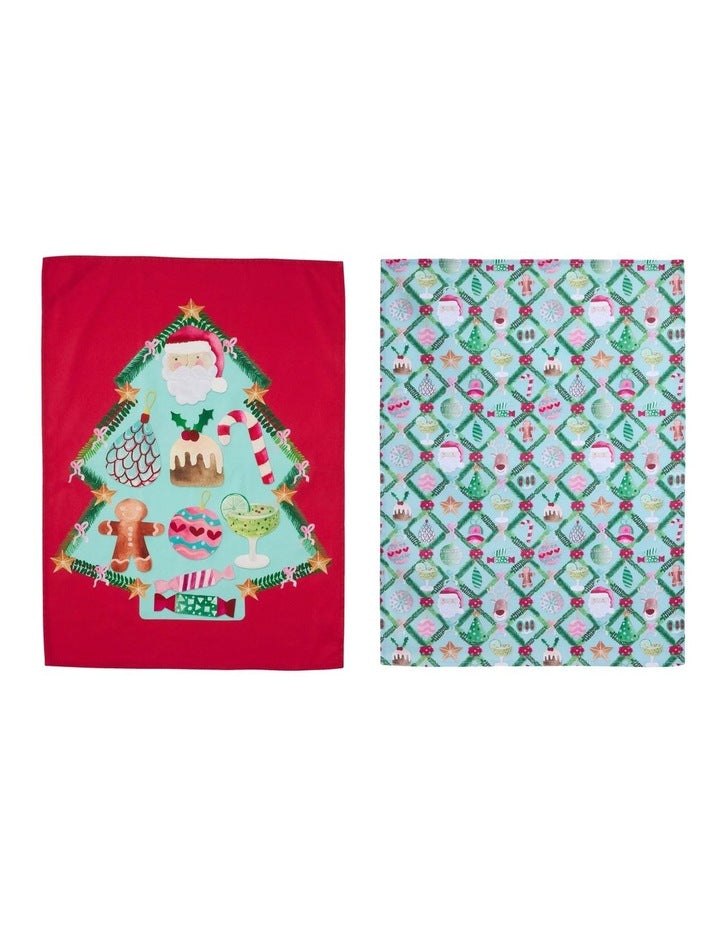 Tis The Season Tea Towel Set of 2 50x70cm in Multi