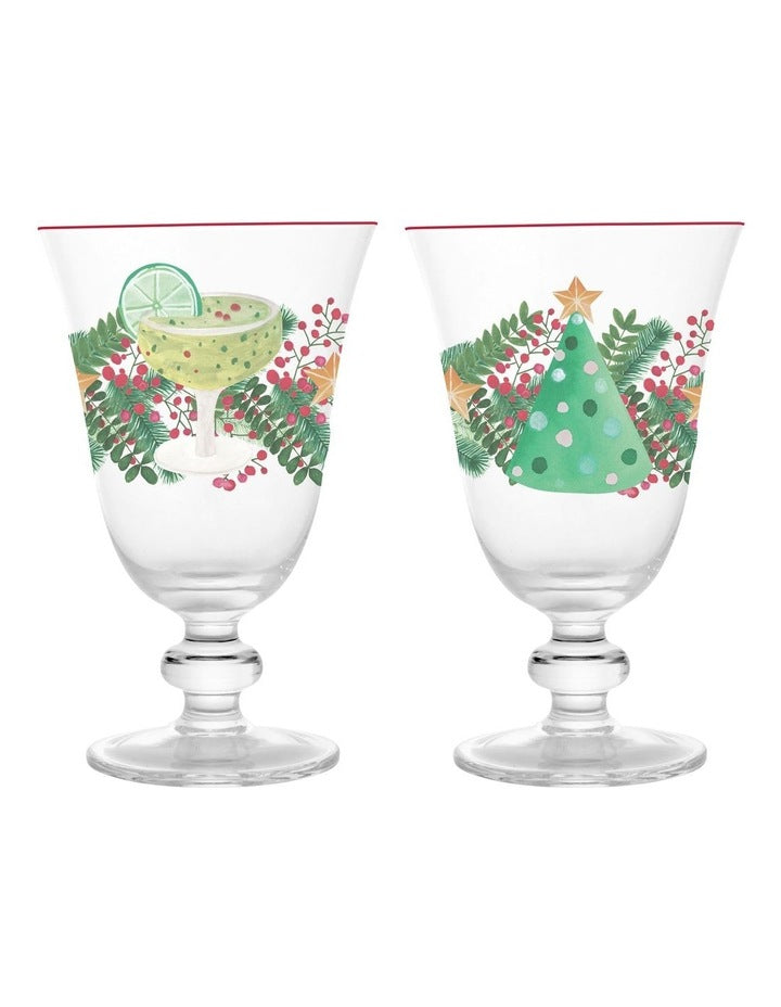 Tis The Season Wine Glass 280ml Set of 2 in Multi