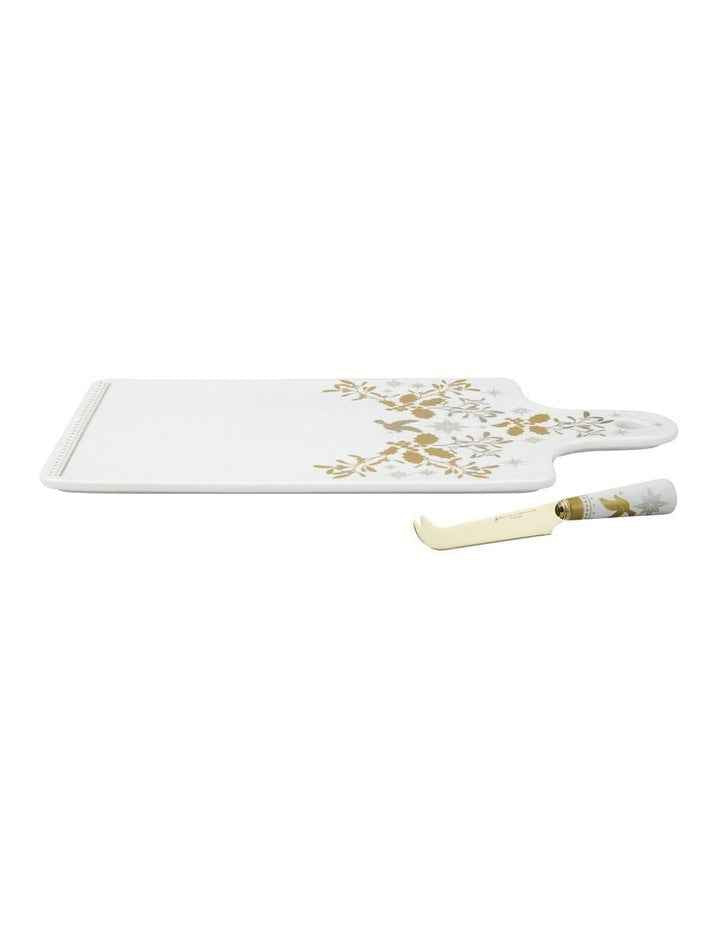 Christmas Cheese Paddle & Knife Set in White